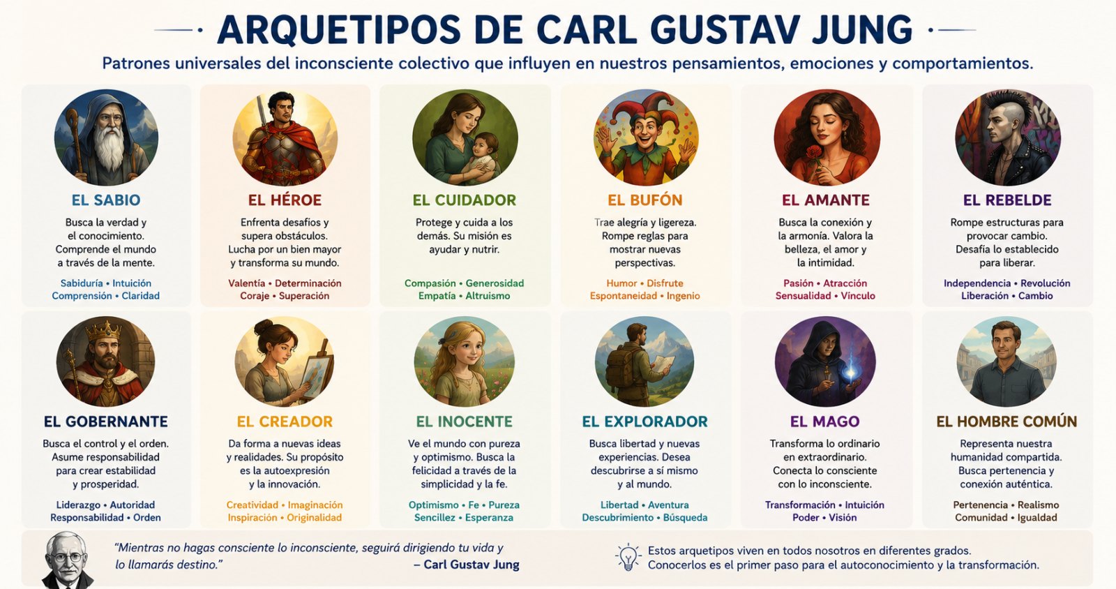 Los 12 Arquetipos de Carl Gustav Jung: qué son, tipos y ejemplos
